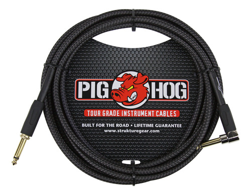 Pig Hog Pc-h10bkr 1 4  Angulo Recto Cable Instrumento Tejido