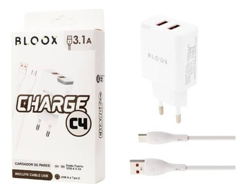 Cargador + Cable X2 Usb Tipo C 3a Dimm Color Blanco