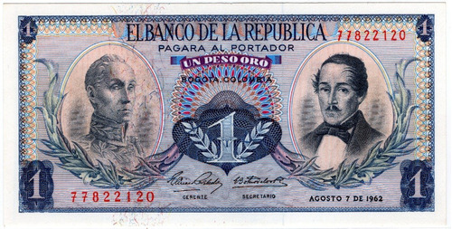 Billete $1 Peso Oro 1962 Unc 
