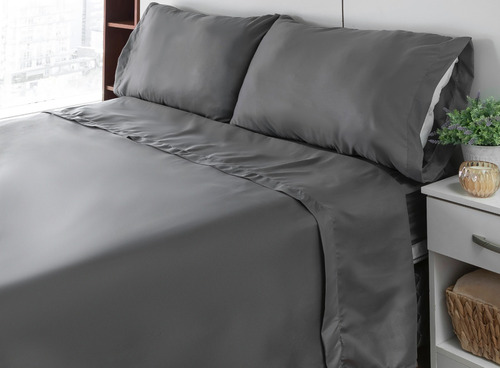 Juego De Sabanas Queen Size Lisas Set 4 Piezas Microfibra Color Gris Diseño De La Tela Liso