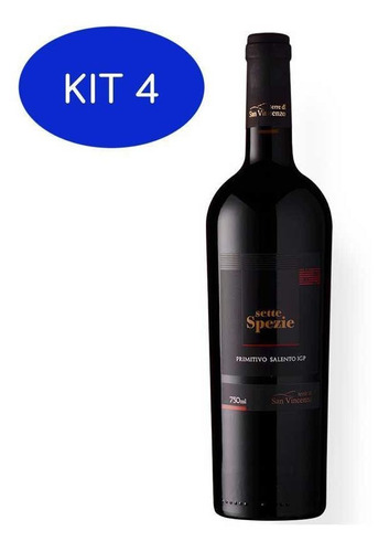 Kit 4 Vinho Sette Spezie Primitivo Salento Igp 750ml