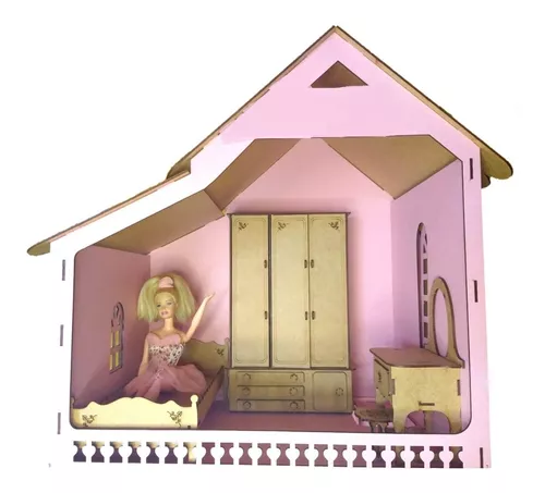 Casa Casinha Boneca Escala Barbie Mdf 1.12m + 22 Móveis