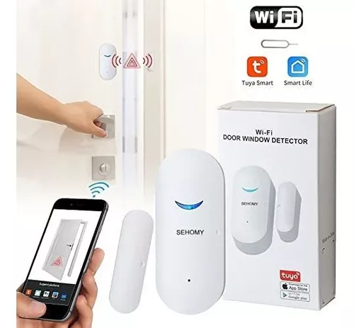 SEHOMY Paquete de 2 detectores de sensor de puerta WiFi inteligente, sensor  inalámbrico de ventana en tiempo real, compatible con Alexa Google