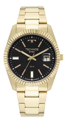 Relógio Feminino Technos Riviera Dourado Original Com Nfe Cor Do Fundo Preto