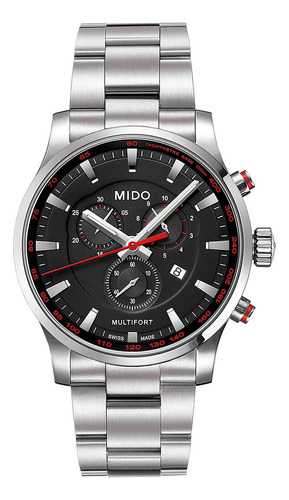 Reloj Mido Multifort Quartz Rojo Color de la correa Plateado Color del bisel Plateado Color del fondo Negro