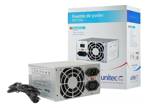 Fuente De Poder Unitec Atx 750w Ventilador De 8cm  24 Pines