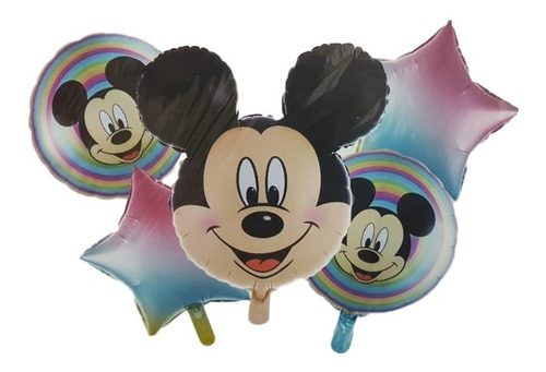 Set X 5 Globos Mickey Mouse Arcoiris