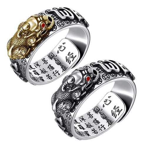 2 Anillos Pixiu Feng Shui Suerte Riqueza Budista Joya Unisex