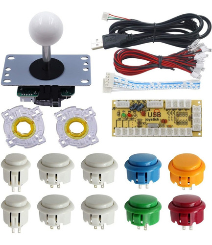 Kit Arcade Joystick - Botones Colores - Pomo Blanco