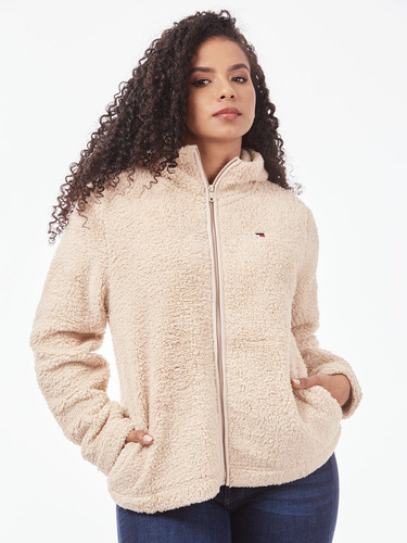 Chaqueta Hoodie Sherpa Con Cierre Beige Tommy Hilfiger