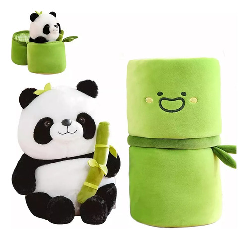 Simpático Muñeco Panda Y Almohada Felpa Bambú Peluche 25 Cm