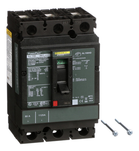Hjl36080 Circuit Breaker, Powerpact H, 80a, 3 Pole, 600vac,