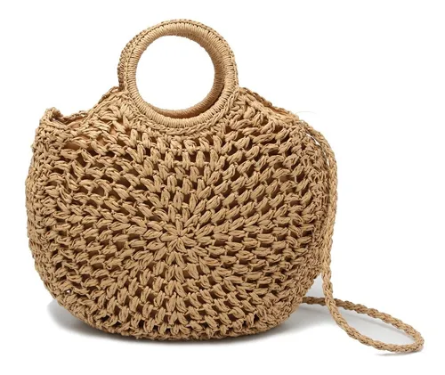 Cartera Bolso Playero Circular Redondo Rafia Yute