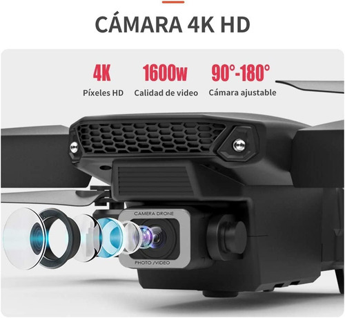 Drone Con Par Cámara 4k Quadcopter + 2batería Color Negro