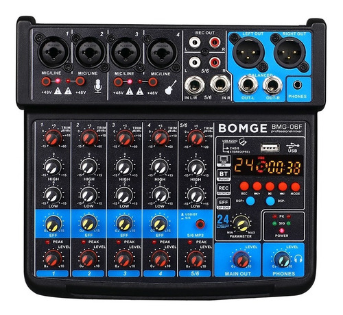 Mezclador De Dj Bomge 06f De 6 Canales Usb /bluetooth/48 V/d