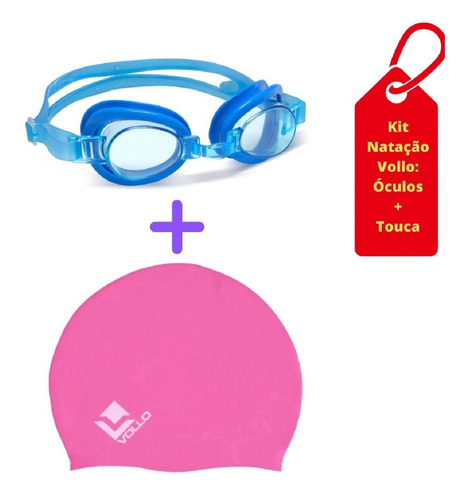 Óculos De Natação Junior Classic Azul+touca De Natação Rosa Cor Azul