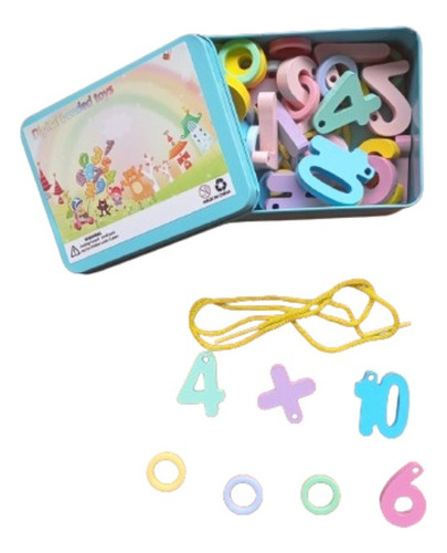 Números Para Enhebrar En Madera Juego Didáctico Niños Niñas Color Multicolor