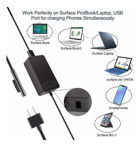 Imagen 3 de 10 de Cargador Original Microsoft Surface 65w: Pro Book2 Laptop Go