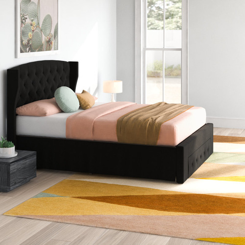 Base Cama Con Almacenaje Y Respaldo Tapizado Alojzije Negra