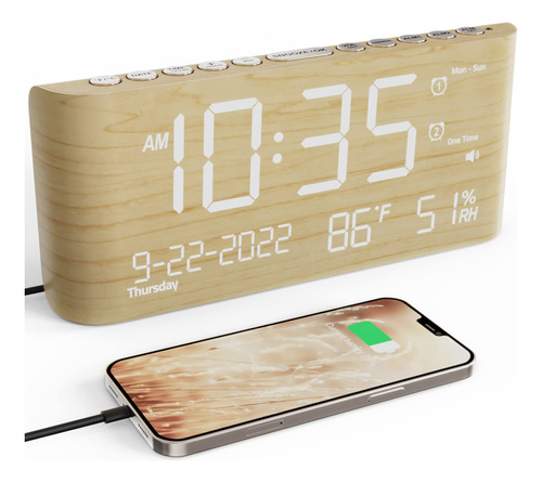 Reloj Despertador De Madera Para Dormitorio, Reloj Despertad