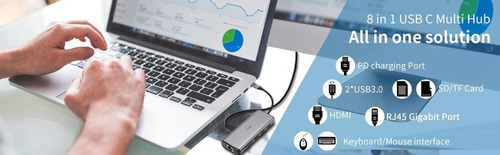 Imagen 8 de 8 de Adaptador Usb-c - 2 Port Usb 3.0 + Hdmi + Red + Pd - Pc/mac
