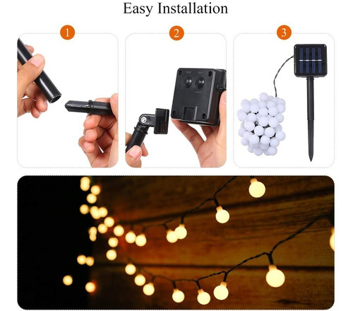 Imagen 8 de 8 de Guirnalda Solar Esfera Bolita 5 Metros 50 Led Calida