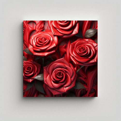 Cuadro 3d Rosas Rojas Arte Abstracto 40x40cm Bastidor Madera