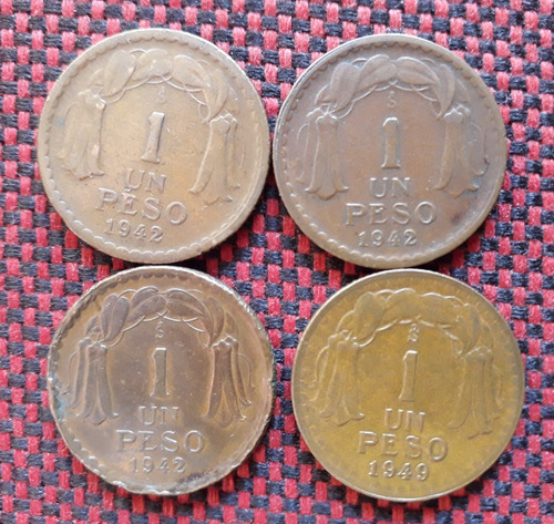 Chile 1 Peso 1942 1943 1949 Moneda Cobre O'higgins Km#179