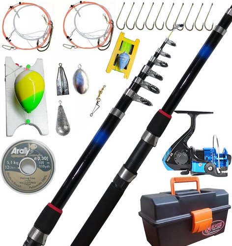 Combo Completo Caña Reel Caja De Pesca Lineas Plomadas +++