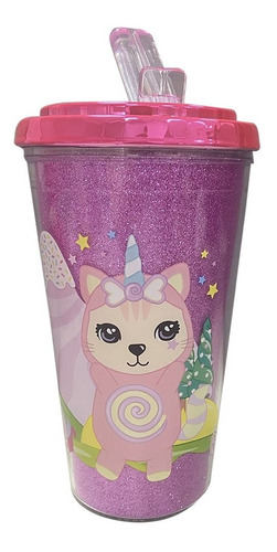 Botella Vaso Simones Con Glitter Brillos Con Pico Sorbete