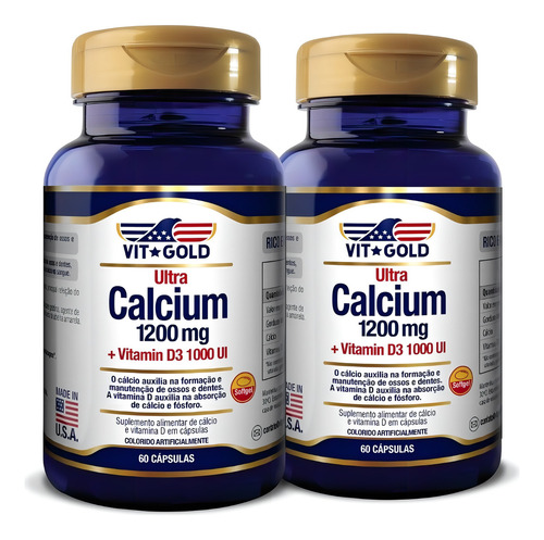 Kit Vitgold Ultra Calcium de 1200 mg de vitamina D3, 1000 UI, 2 x 60 cápsulas