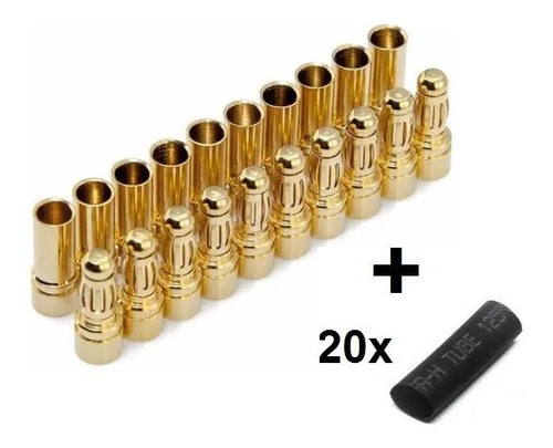 10 Pares Conectores Bullet Banana 3.5mm + 20 Termo Retrateis