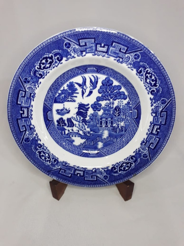 Antiguo Plato Hondo Porcelana Willow.