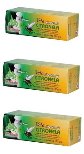 Kit Com 3 Velas Citronelas Repelente Natural Perfume Suave.