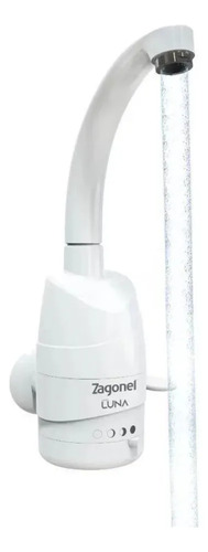 Torneira Elétrica Zagonel Luna 5500W Parede 4 Temperaturas Bica Alta Giratória 360° Cozinha Arejador Antirrespingo Branca Polida