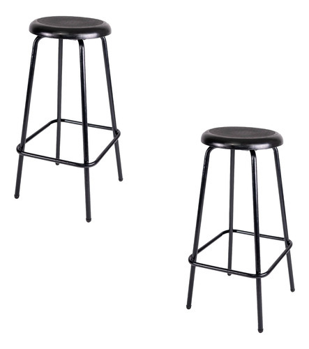Set 2 Bancos Altos Barra Bar Cocina Metálico / Polipropileno