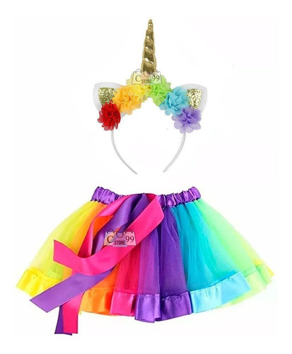 Disfraz Unicornio Kit De Falda Tutu Mas Diadema Para Niñas