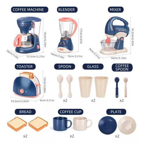 Yalujumb Juguete de electrodomésticos de Cocina, Juego de Cocina para niños  con cafetera, licuadora, mezcladora y Tostador con luz y Sonidos realistas,  Juego de Cocina para niños de 4 a 8 años 