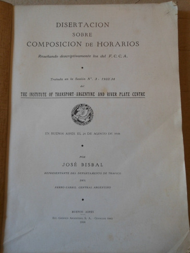 Disertación Sobre Composición De Horarios - J. Bisbal 1931 (Usado)