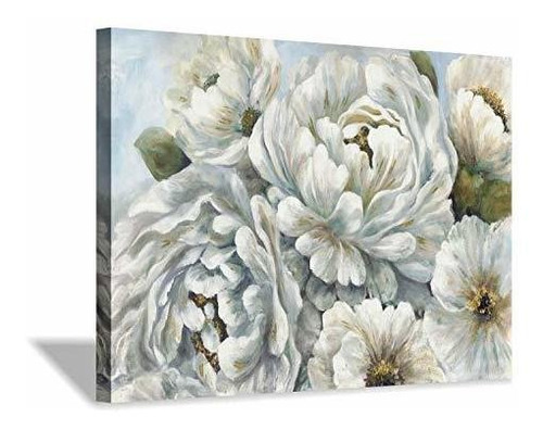 Peony Flowers Canvas Wall Art Blossom White Floral Pain...