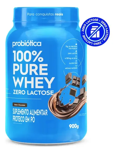 Whey Protein 100% Pure Whey Zero Lactose Probiótica 900g Chocolate - Foto oficial e menor preço