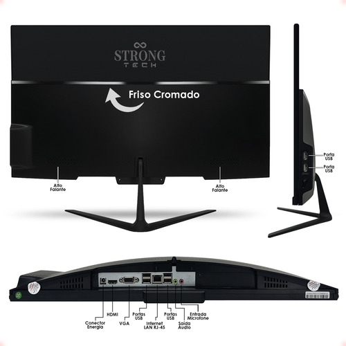 All In One Completo Preto I5 16gb Ssd 128gb 23,8 Strong Tech