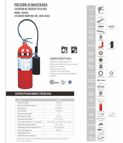 Imagen 1 de 2 de Extintor De Fuego De 20 Lb Co2