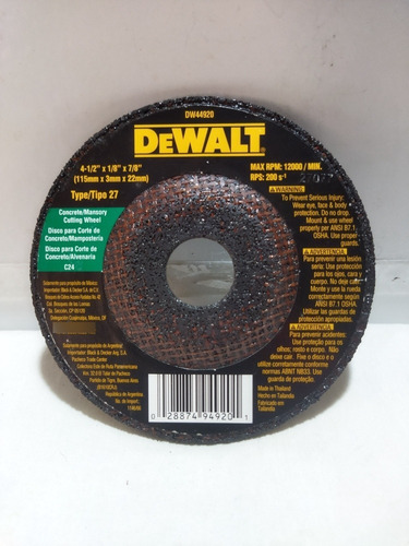 Disco De Esmerilar Dwalt 4 1/2 X1/8 X7/8 Hecho En Eeuu 