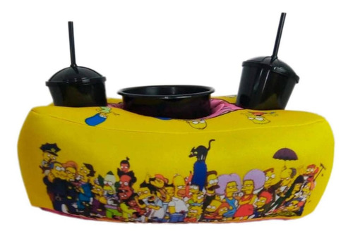 Imagem 2 de 4 de Kit Almofada C/ Porta Pipoca Balde+2 Copos Série Os Simpsons