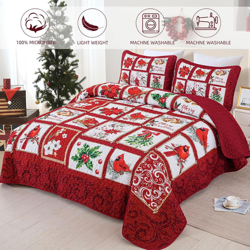 Colcha De Navidad Queen Size 3 Piezas Parche...