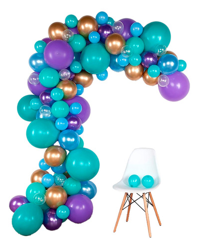 Arco Organico Globos Tendencia Agua Marina Morado Dorado