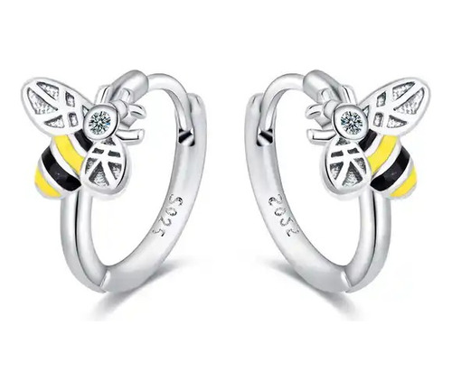 Pendientes Caravanas Abeja Color Plata 925