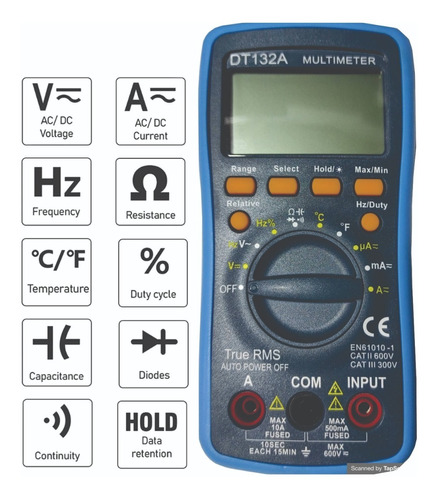 Tester Multímetro Digital True Rms  Ac/dc Cap - Fre - Temp 