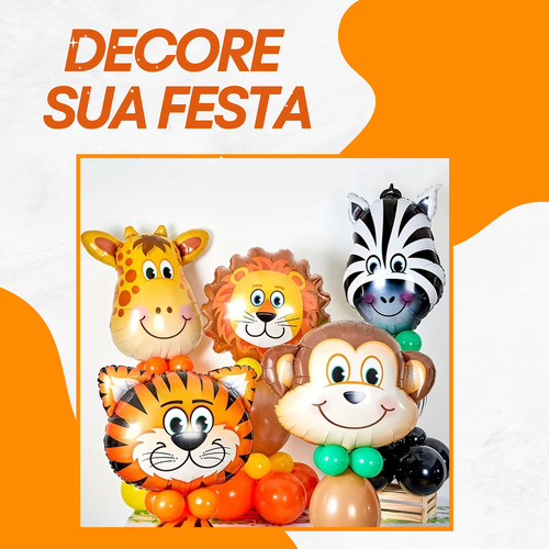 Kit 8 Peças Balões Safari Com Faixa Feliz Aniversário Festa Infantil Tema Animais Com Balões Metalizados Para Mesa Leão Tigre Zebra Girafa